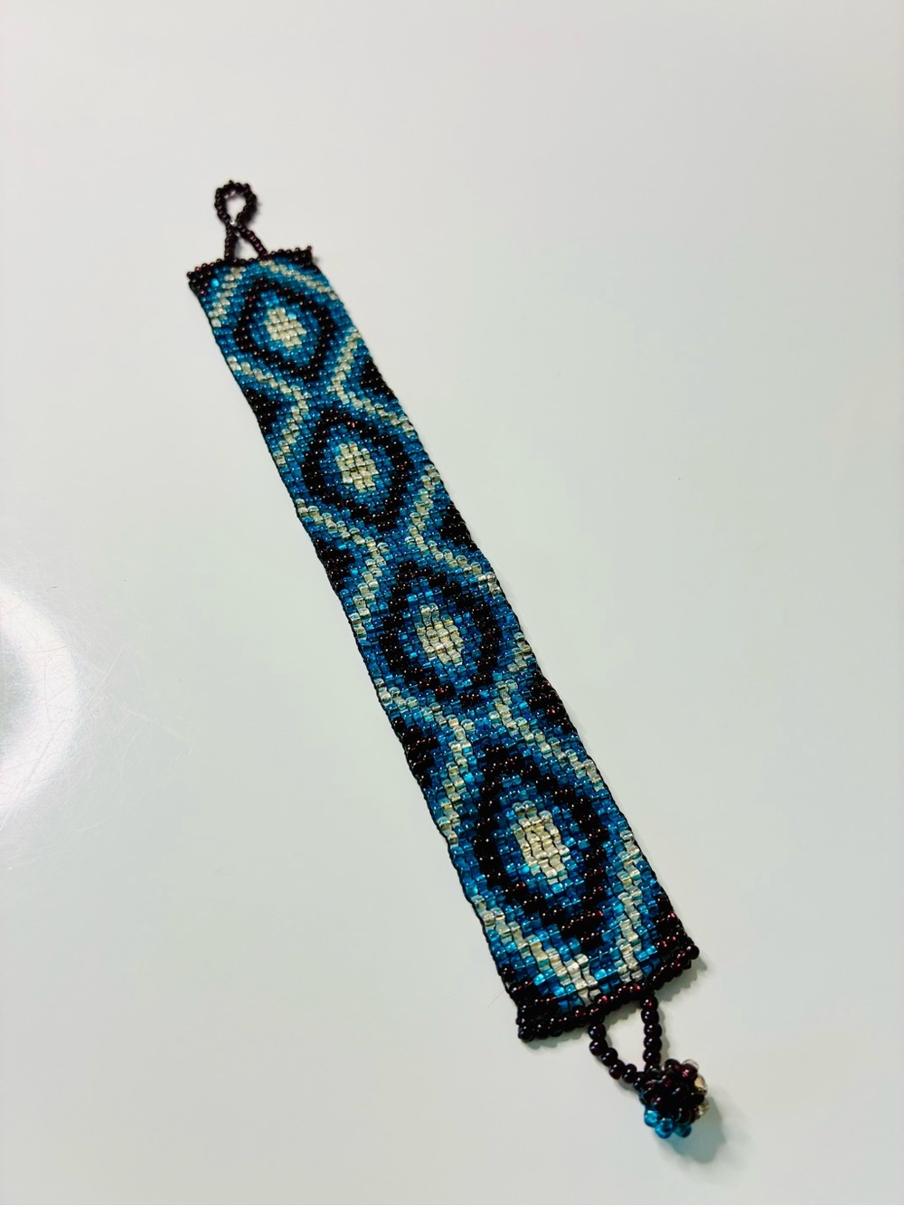 Source Unknown Blue Teal Black Geometric Beaded Bracelet Brooch - Picture 6 of 10